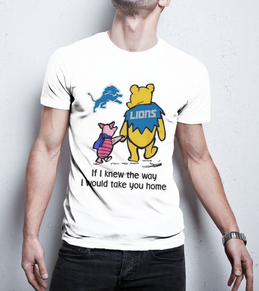 Detroit Lions Winnie The Pooh Piglet Walking Holding Hands T-Shirt