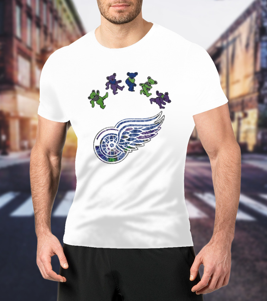 Detroit Red Wings NHL Grateful Dead Night 2025 Dancing Bears Winged Wheel T-Shirt