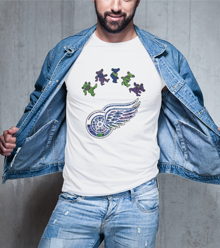 Detroit Red Wings NHL Grateful Dead Night 2025 Dancing Bears Winged Wheel T-Shirt