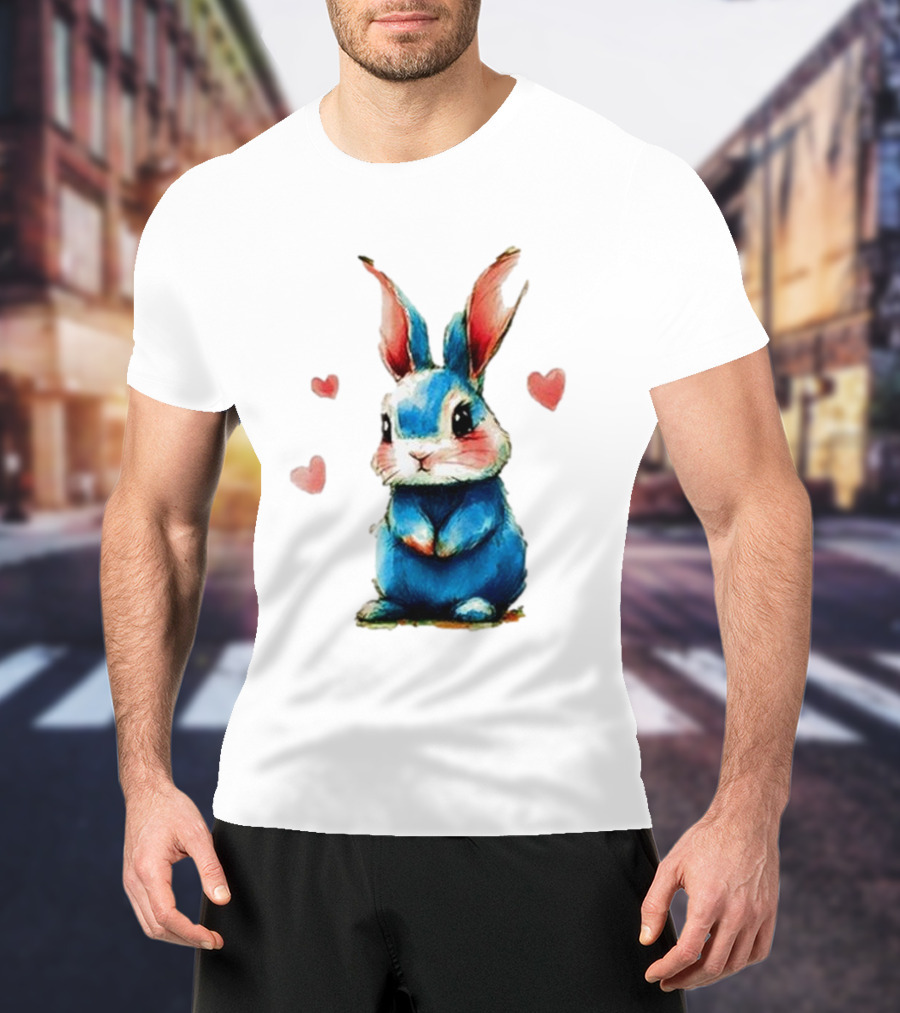 Everybody Knows That I’m Out Of Place Cute Blue Bunny With Hearts T-Shirt