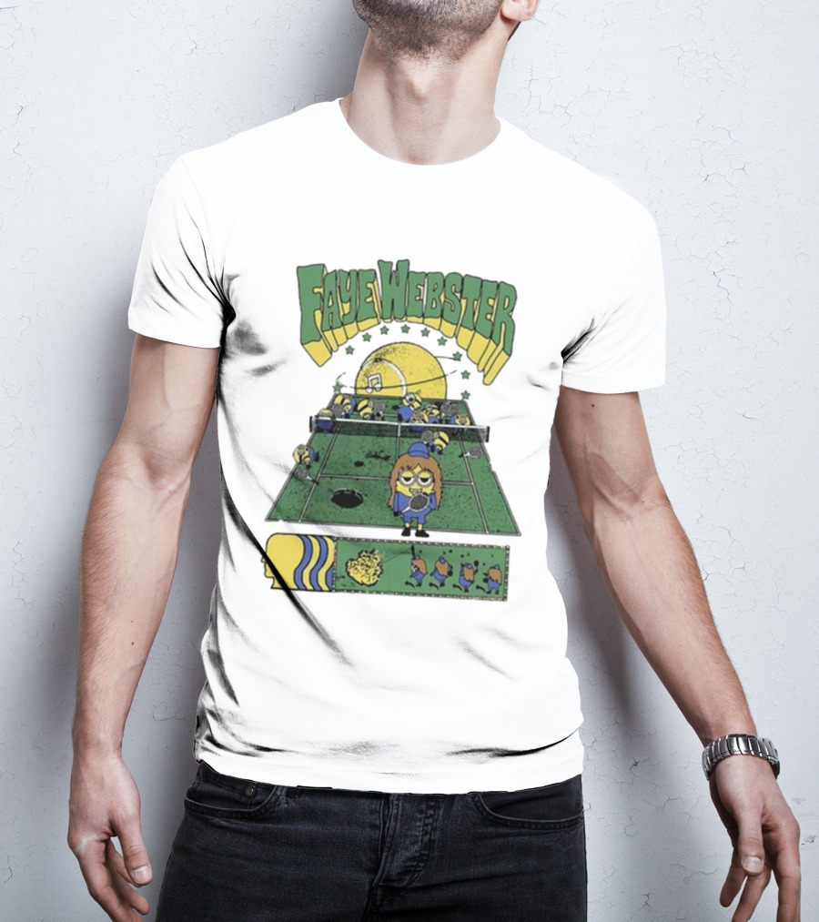 Faye Webster Brain Dead Tennis Court Scene With Yellow Characters And Sports Imagery T-Shirt
