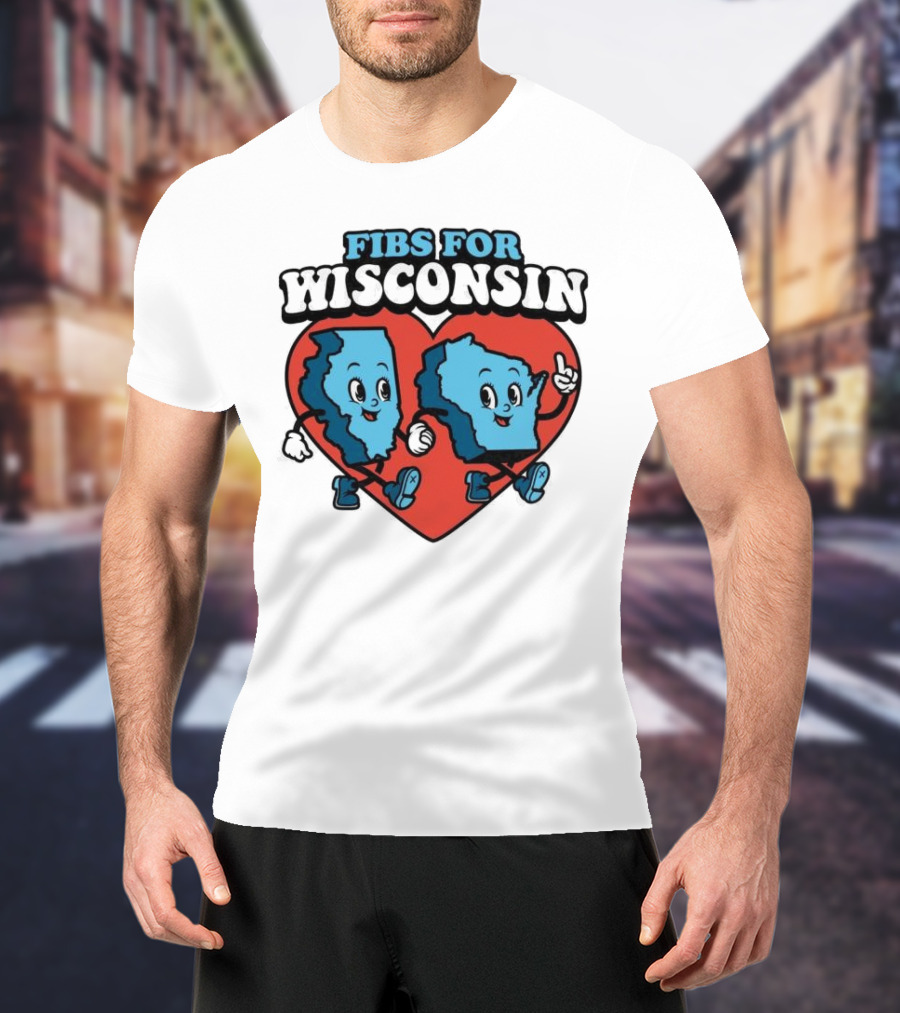 FIBS For Wisconsin Love Heart Walking Cartoon Maps T-Shirt