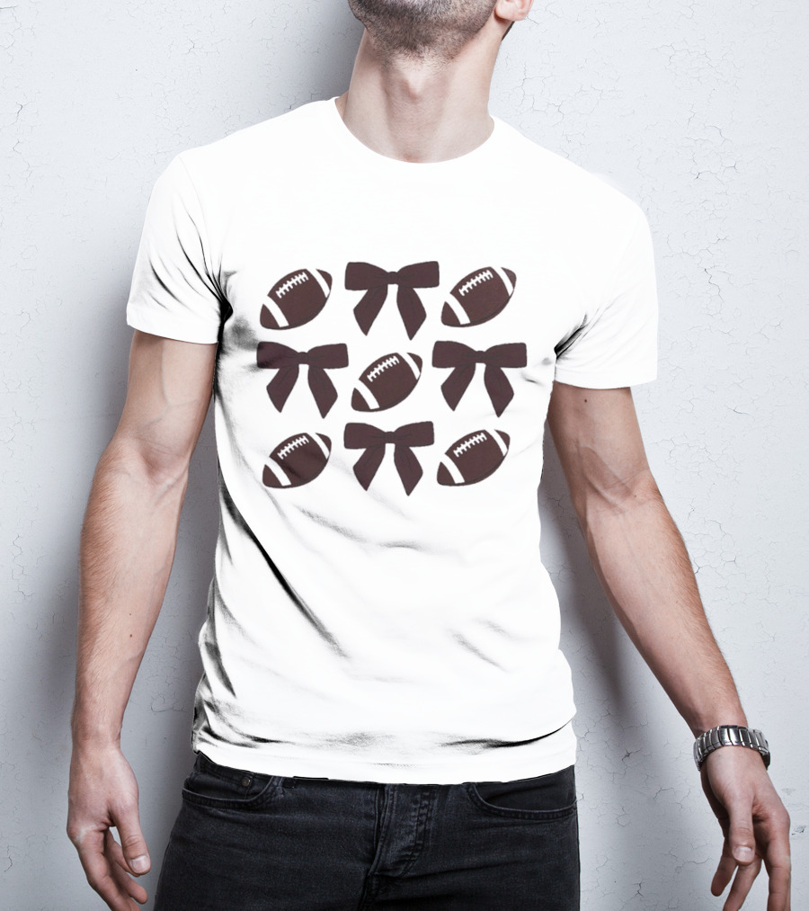 Footballs And Bows Pattern Sports Fashion T-Shirt