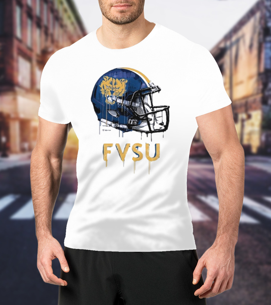 FVSU Wildcats Dripping Helmet Football T-Shirt