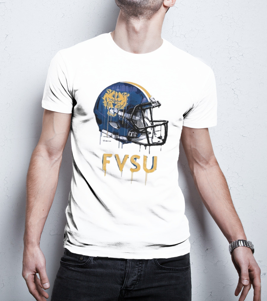 FVSU Wildcats Dripping Helmet Football T-Shirt