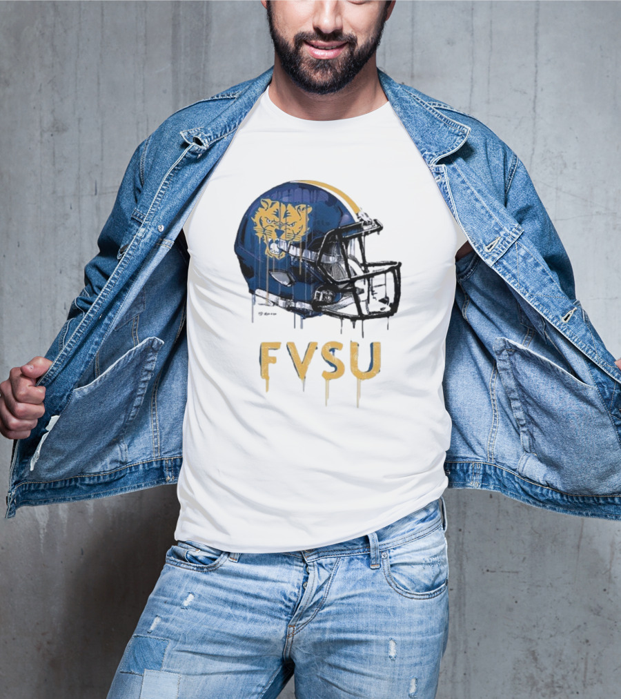 FVSU Wildcats Dripping Helmet Football T-Shirt