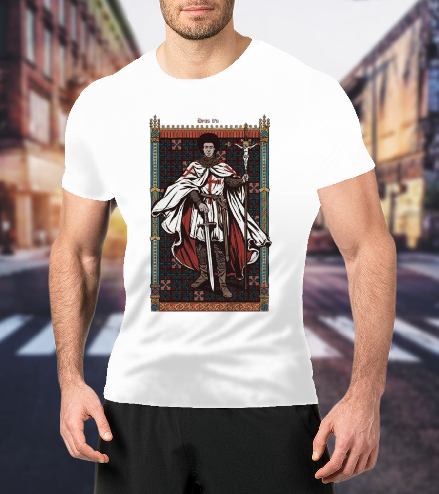 Fr Robinson Crusader Knight Medieval Tapestry Sporting Sword And Cross T-Shirt