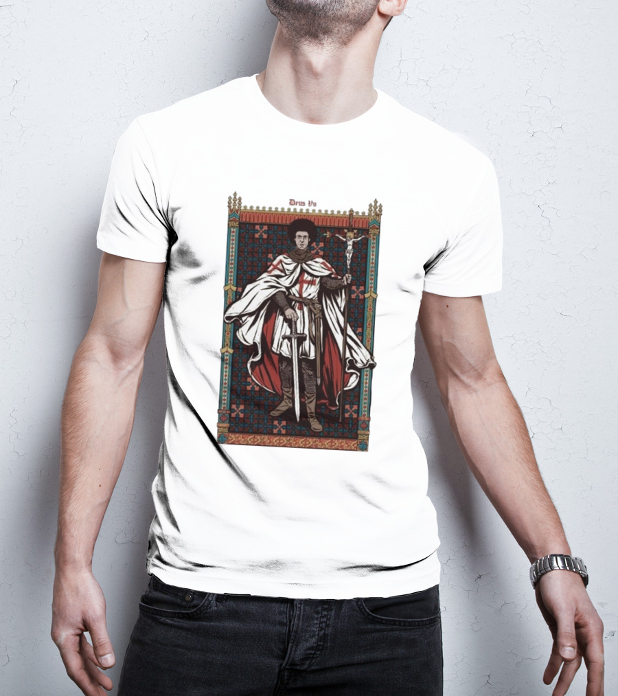 Fr Robinson Crusader Knight Medieval Tapestry Sporting Sword And Cross T-Shirt