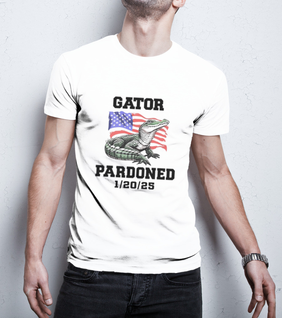 Gator Pardoned 1 20 25 USA Flag American Alligator T-Shirt