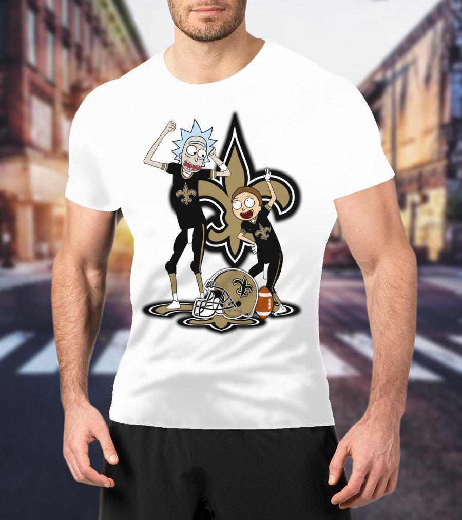 Rick And Morty New Orleans Saints NFL Crossover With Fleur-de-lis T-Shirt