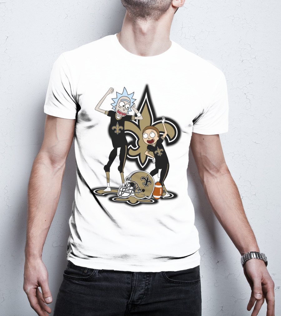 Rick And Morty New Orleans Saints NFL Crossover With Fleur-de-lis T-Shirt