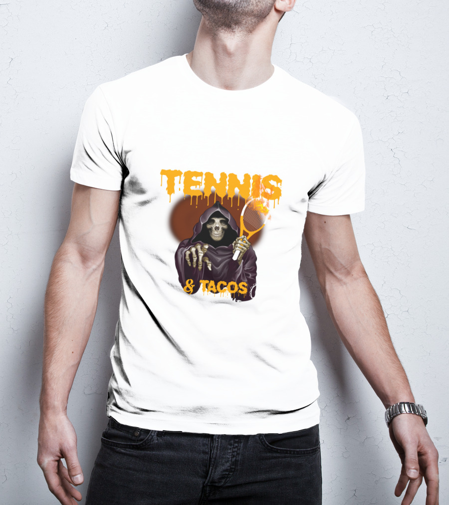 Tennis And Tacos Grim Reaper With Tennis Racket T-Shirt