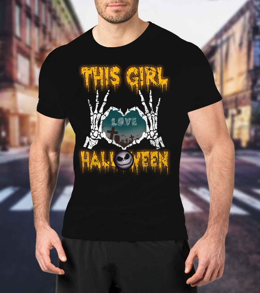 This Girl Love Halloween Skeleton Heart Graveyard Jack-O-Lantern T-Shirt