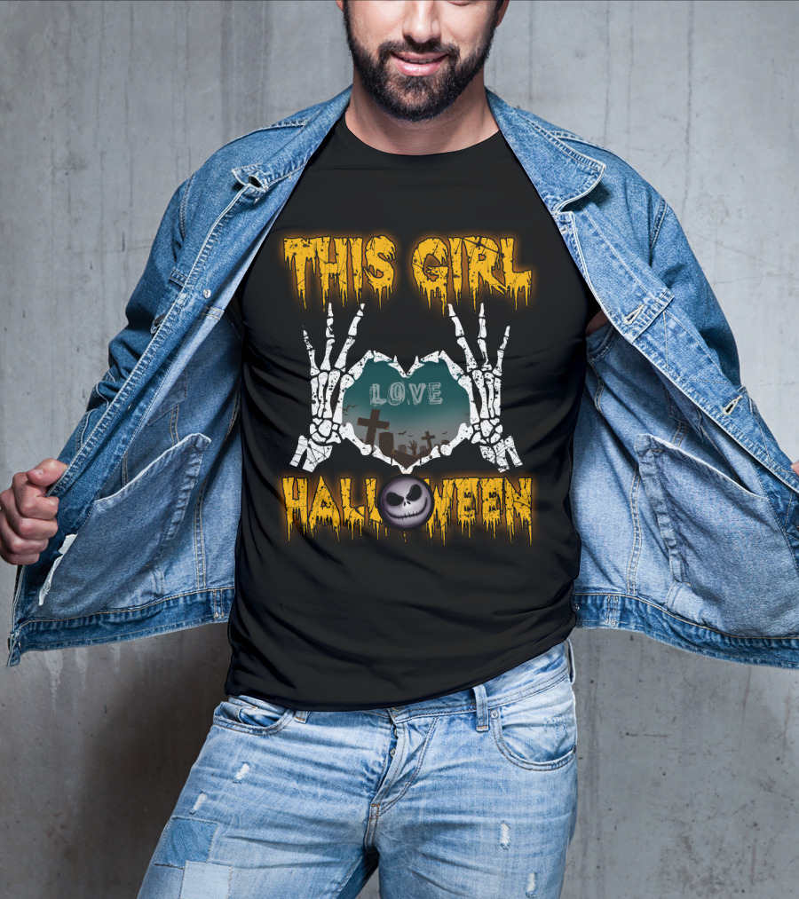 This Girl Love Halloween Skeleton Heart Graveyard Jack-O-Lantern T-Shirt