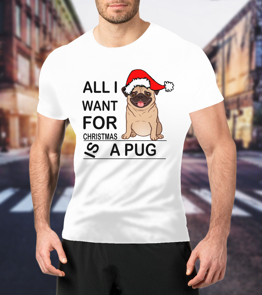 All I Want For Christmas Is A Pug Wearing Santa Hat T-Shirt