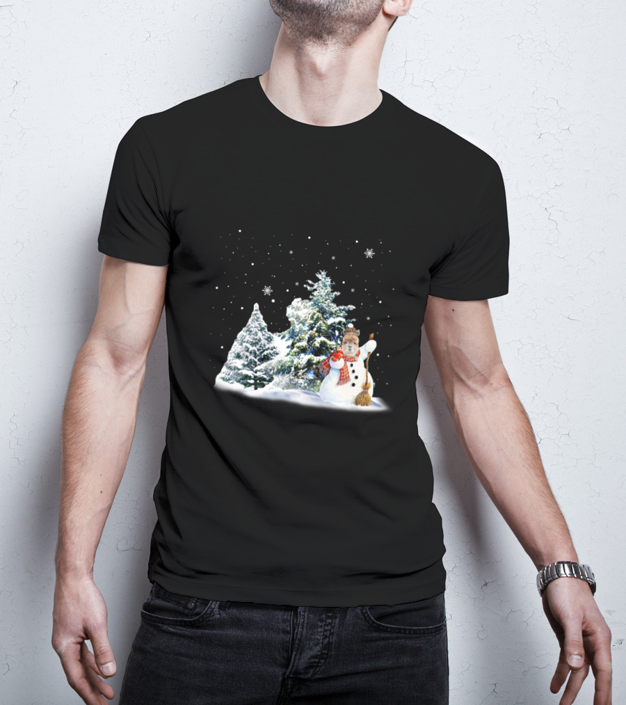 Alpaca Snowman In Winter Forest With Falling Snowflakes T-Shirt