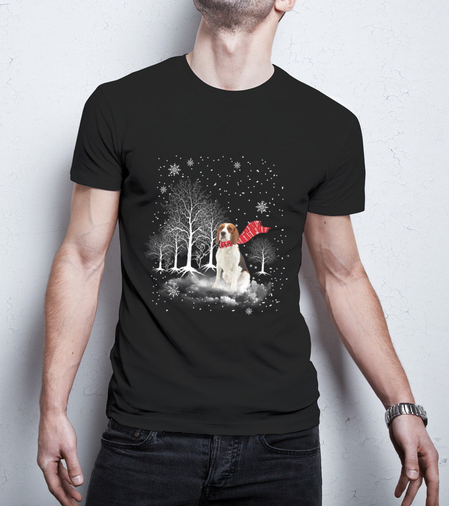 Basset Hound Winter Wonderland Snowy Trees Red Scarf T-Shirt