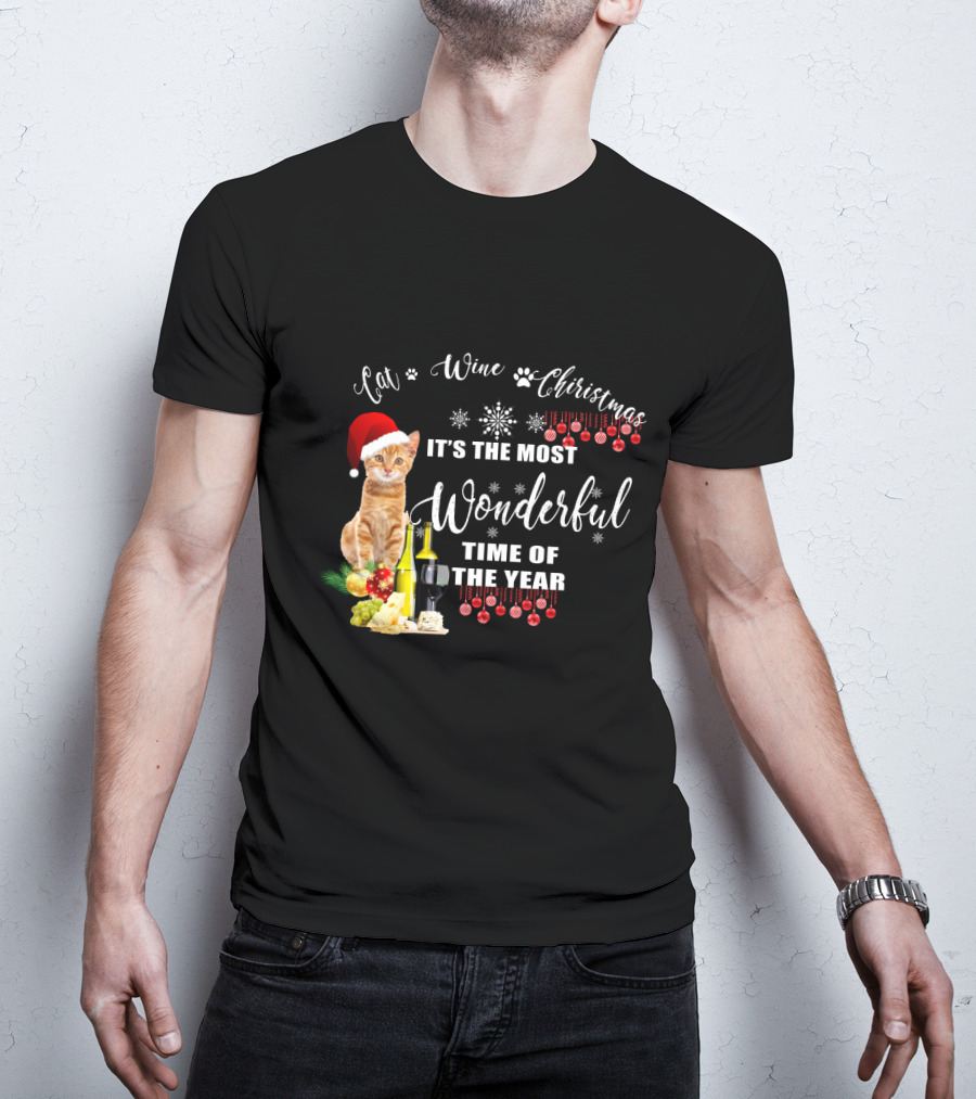 Cat Wine Christmas It's The Most Wonderful Time Of The Year T-Shirt