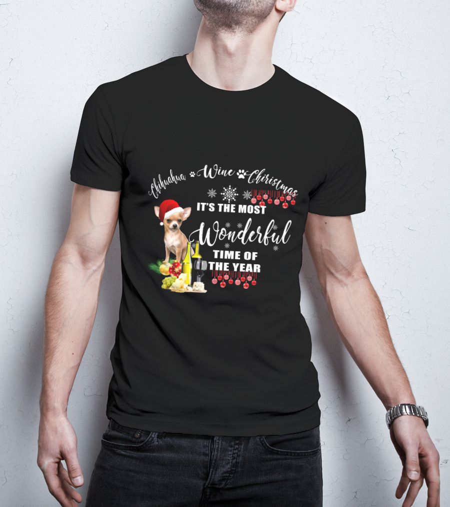 Chihuahua Wine Christmas It's The Most Wonderful Time Of The Year T-Shirt