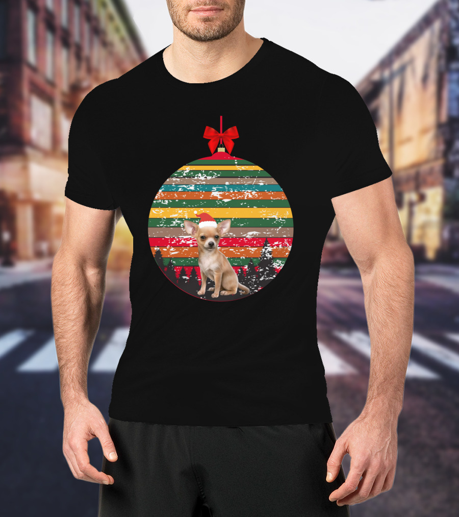 Christmas Vintage Chihuahua Ornament With Santa Hat T-Shirt