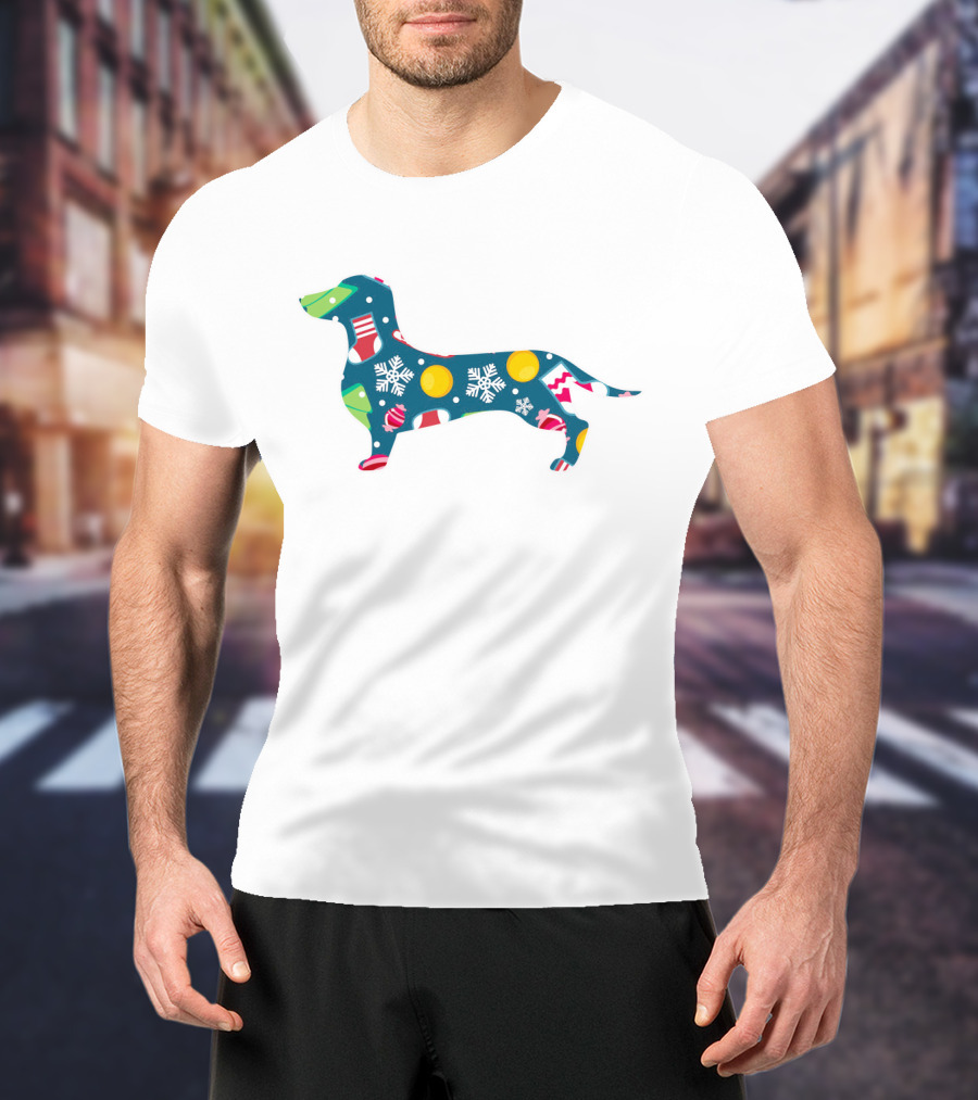 Dog Lover Christmas Snowflakes Ornaments Dachshund Holiday T-Shirt