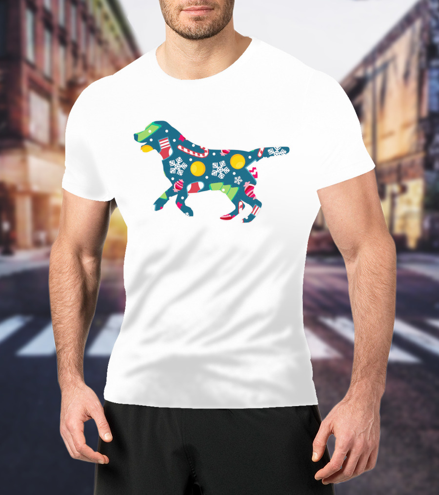 Dog Lover Christmas Floral Labrador Retriever With Festive Snowflakes And Holiday Ornaments T-Shirt