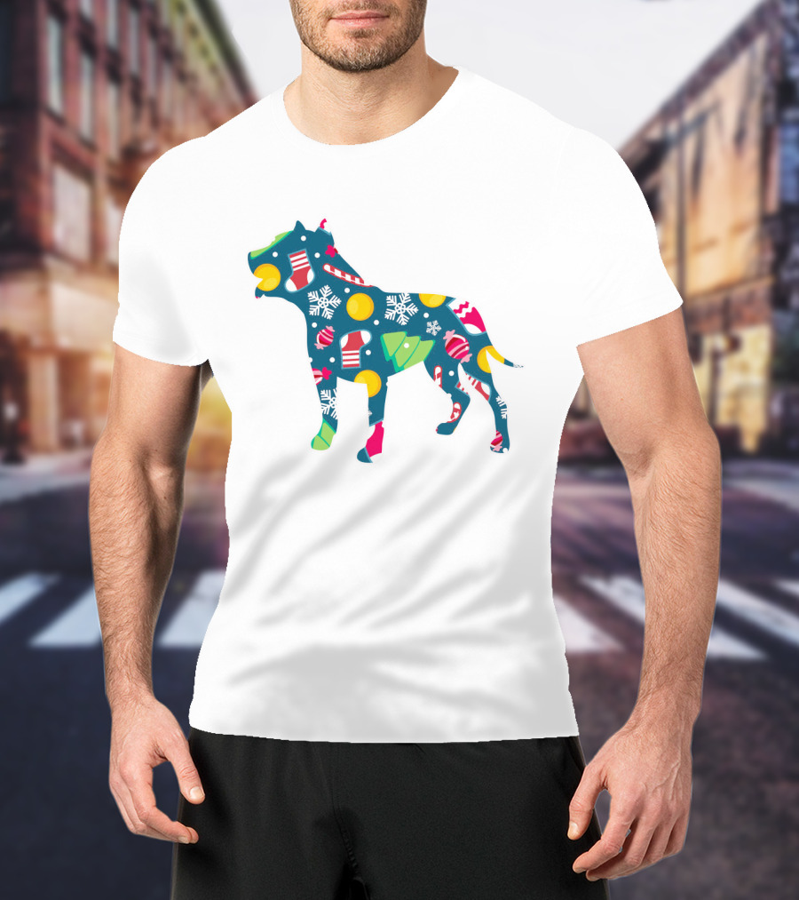 Dog Lover Christmas Pit Bull With Festive Floral And Holiday T-Shirt