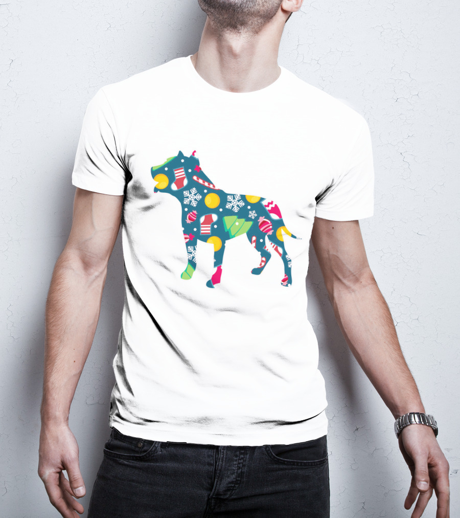 Dog Lover Christmas Pit Bull With Festive Floral And Holiday T-Shirt