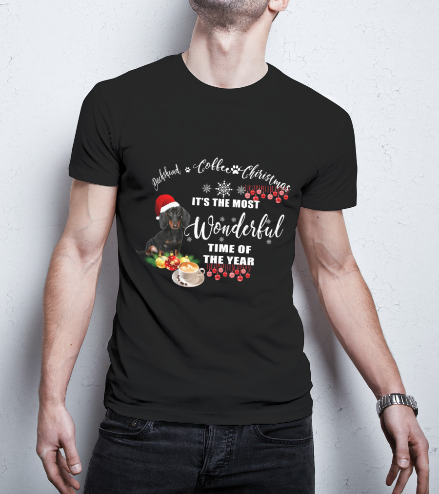 Dachshund Coffee Christmas It's The Most Wonderful Time Of The Year T-Shirt