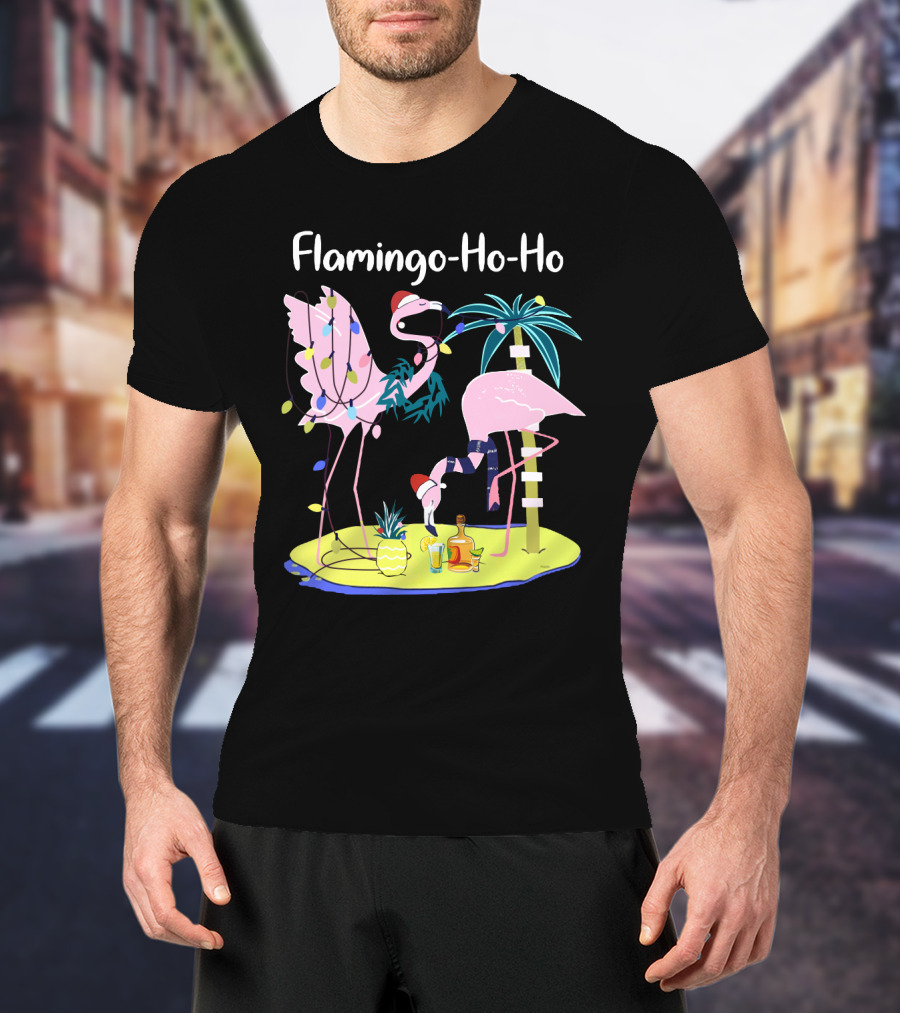 Flamingo Ho Ho Tequila Wine Island Holiday Party T-Shirt