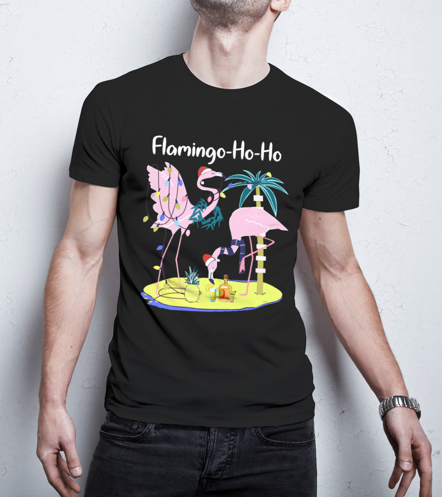 Flamingo Ho Ho Tequila Wine Island Holiday Party T-Shirt