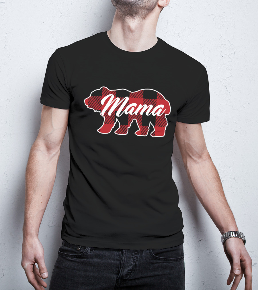 Mama Bear Buffalo Plaid Family Christmas Matching T-Shirt