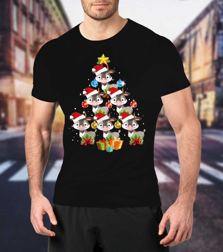 Goat Christmas Tree With Santa Hats And Presents T-Shirt