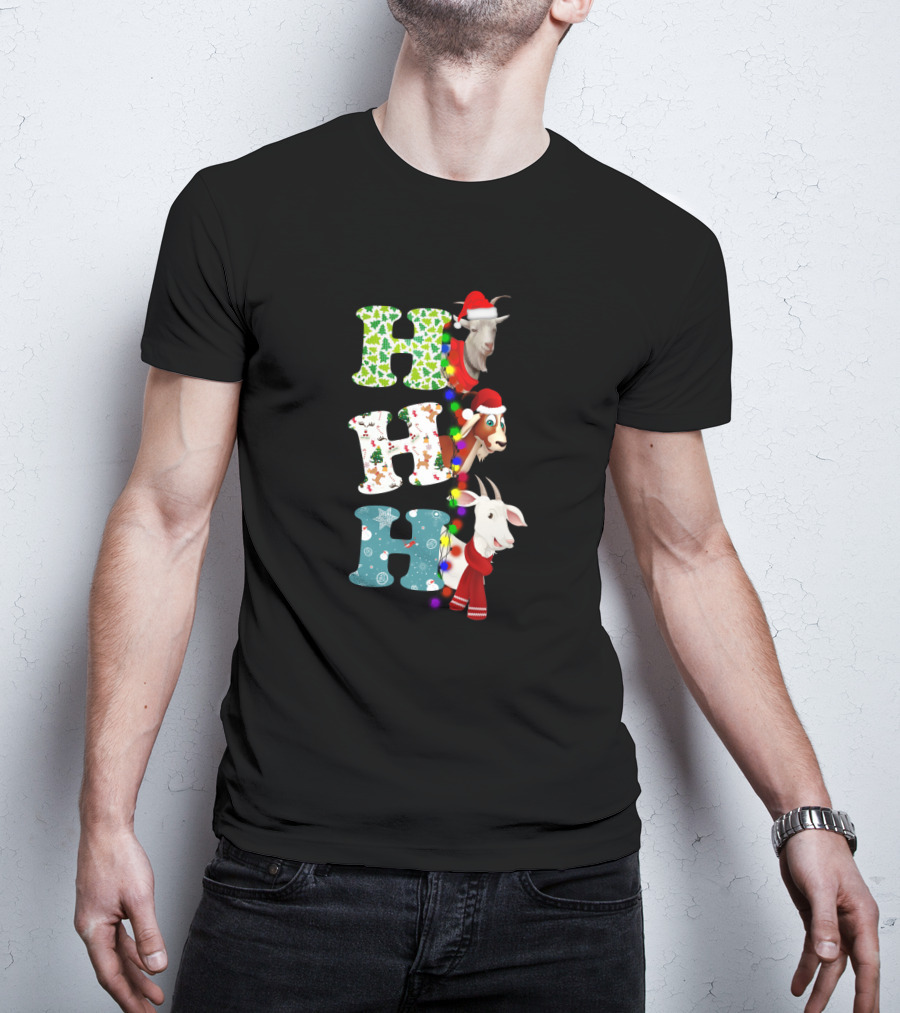 Hohoho Goat Christmas Santa Hats Holiday Lights T-Shirt