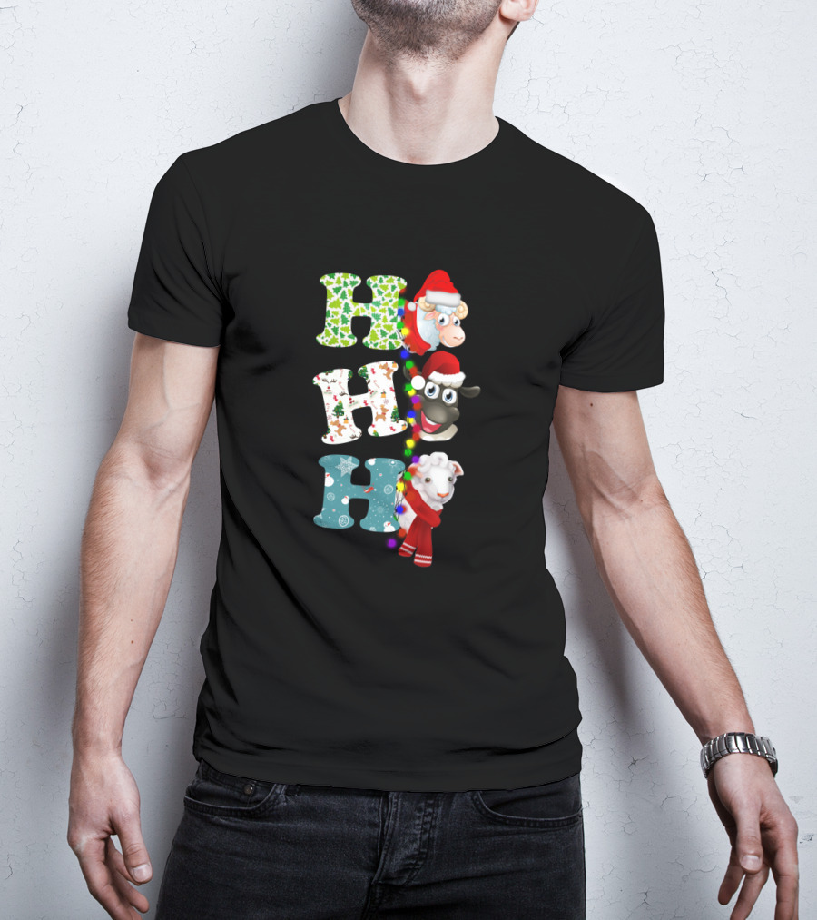 Hohoho Sheep Christmas Santa Lights And Festive Hats T-Shirt