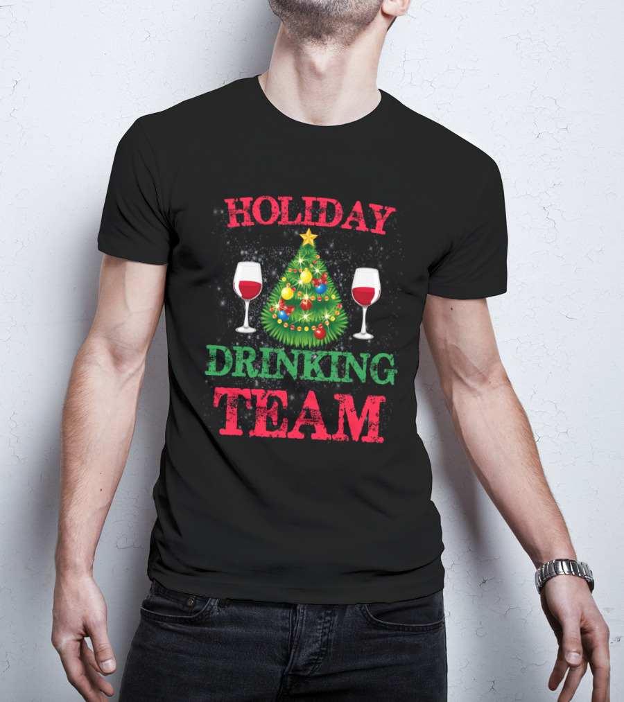 Holiday Drinking Team Christmas Wine Glasses Tree T-Shirt