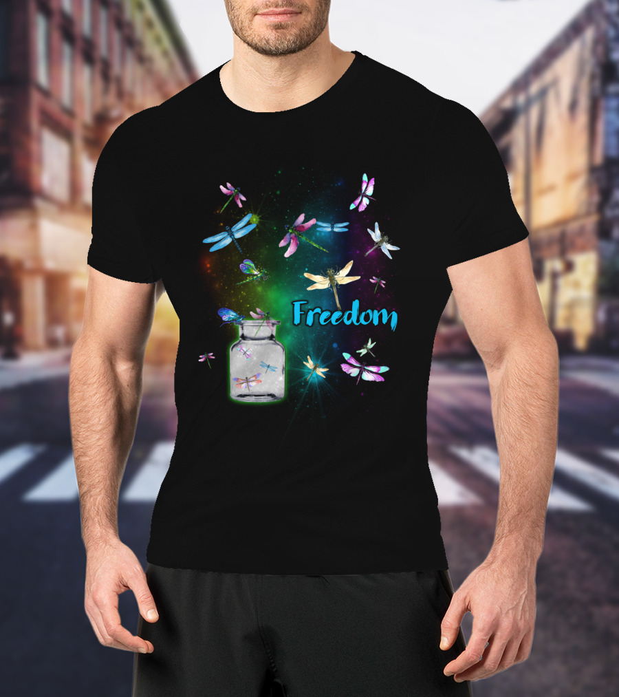 Freedom Dragonflies In A Jar Burst Of Colorful Flight T-Shirt