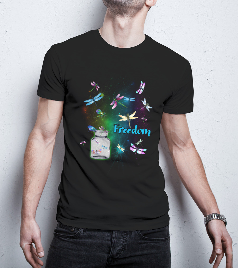 Freedom Dragonflies In A Jar Burst Of Colorful Flight T-Shirt