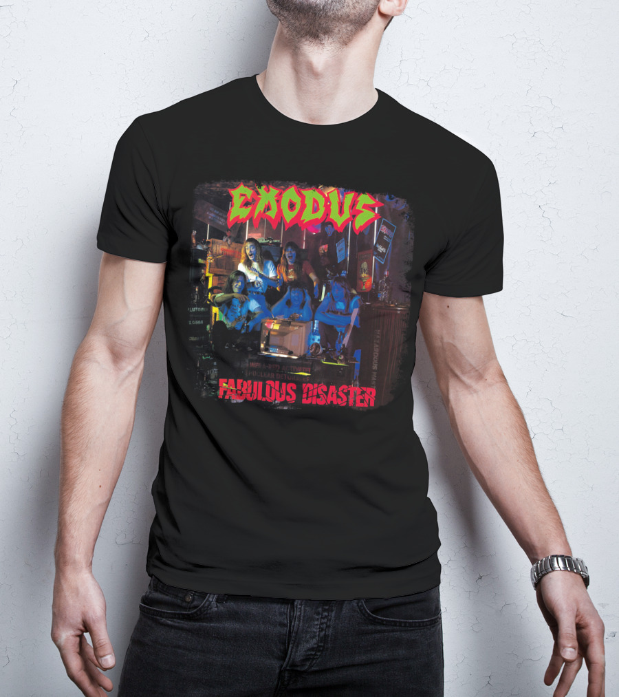 Exodus Fabulous Disaster Album Cover Art With Band Group Scene T-Shirt