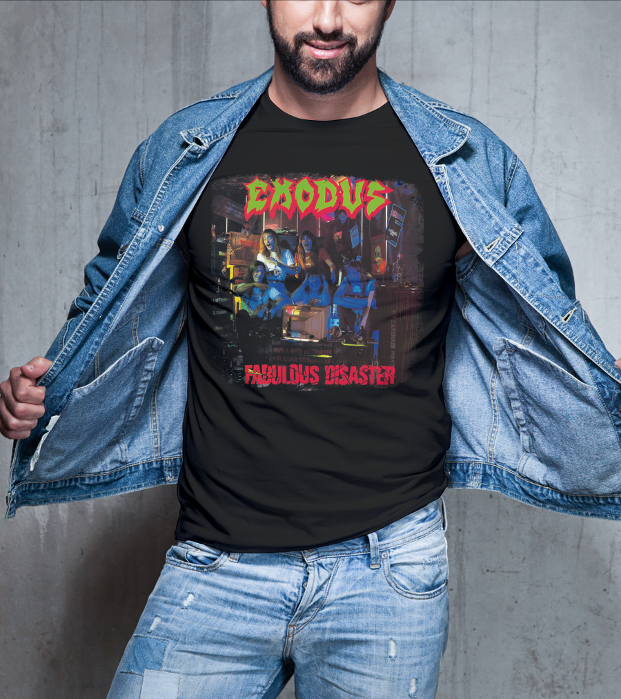 Exodus Fabulous Disaster Album Cover Art With Band Group Scene T-Shirt