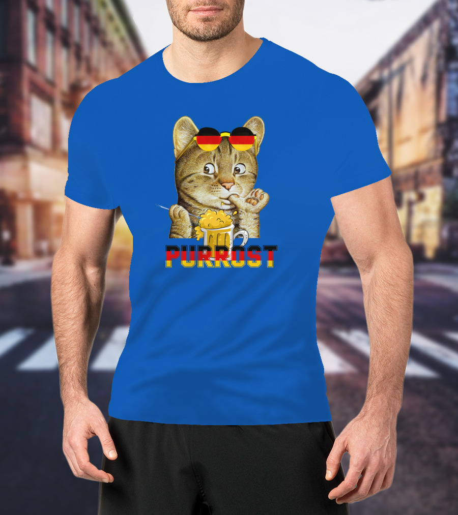 Oktoberfest Cat With Beer Mug And German Sunglasses Prost Pun Purrost T-Shirt