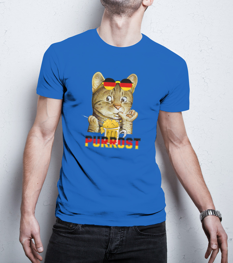 Oktoberfest Cat With Beer Mug And German Sunglasses Prost Pun Purrost T-Shirt