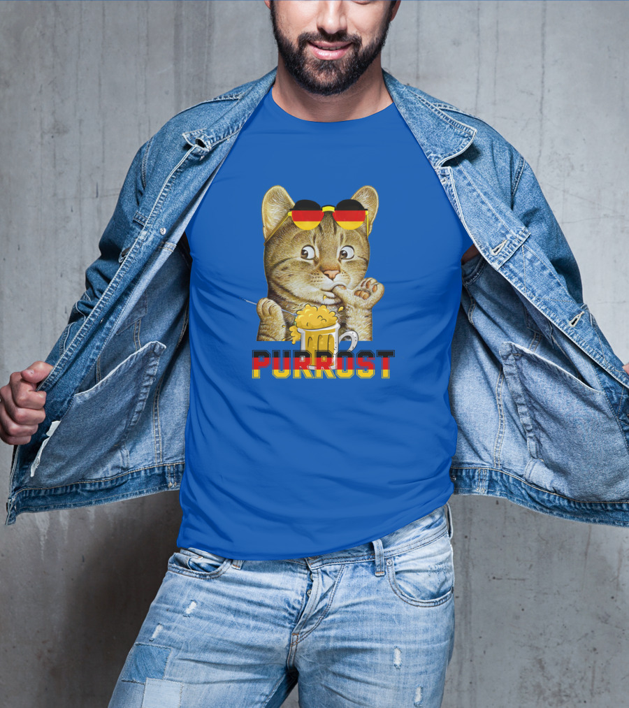 Oktoberfest Cat With Beer Mug And German Sunglasses Prost Pun Purrost T-Shirt
