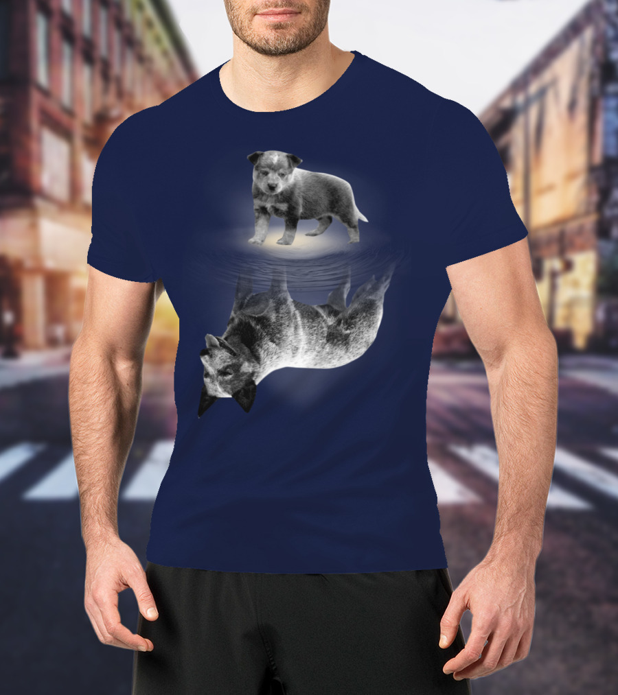 Retro Reflections: Vintage Australian Cattle Dog And Scenic Sunset T-Shirt