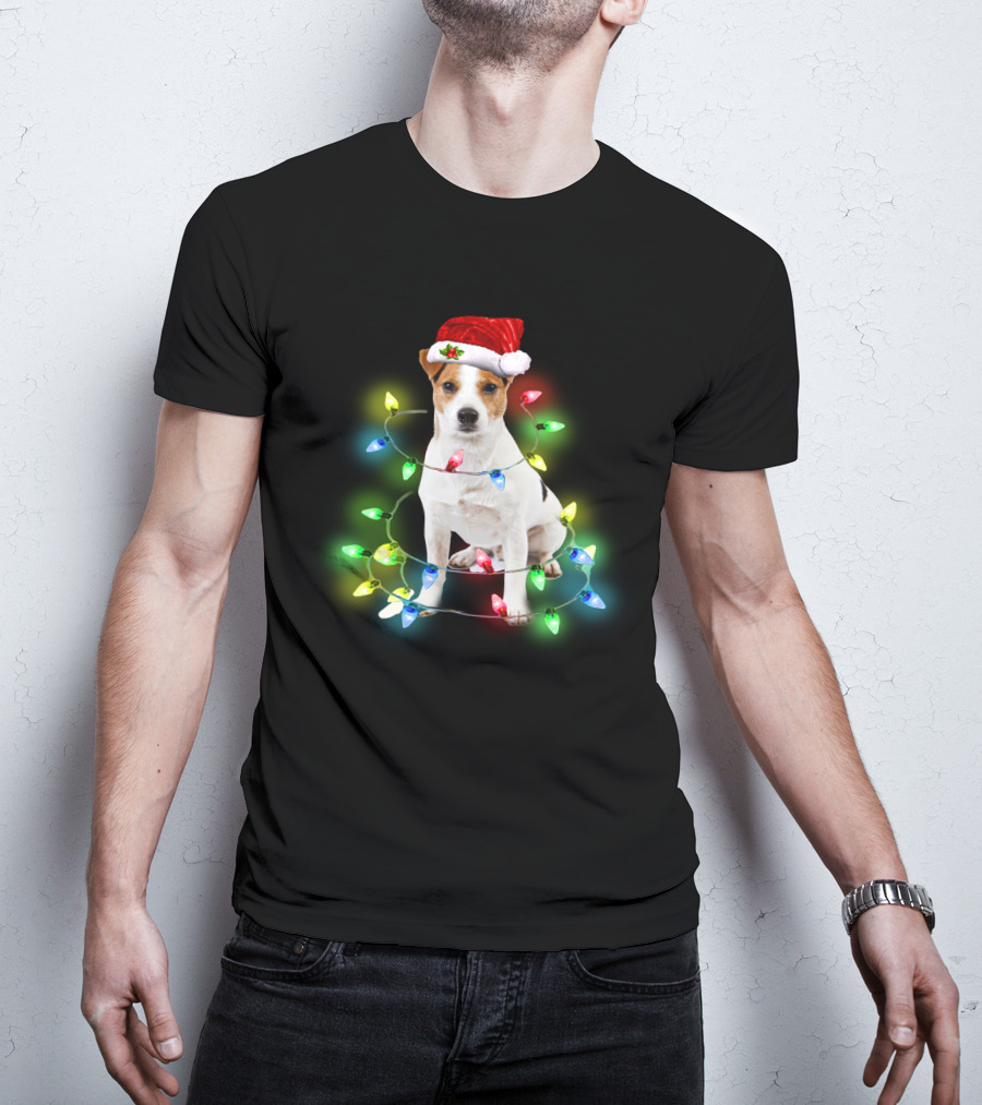 Jack Russell Terrier Holiday Lights Festive Santa Hat T-Shirt