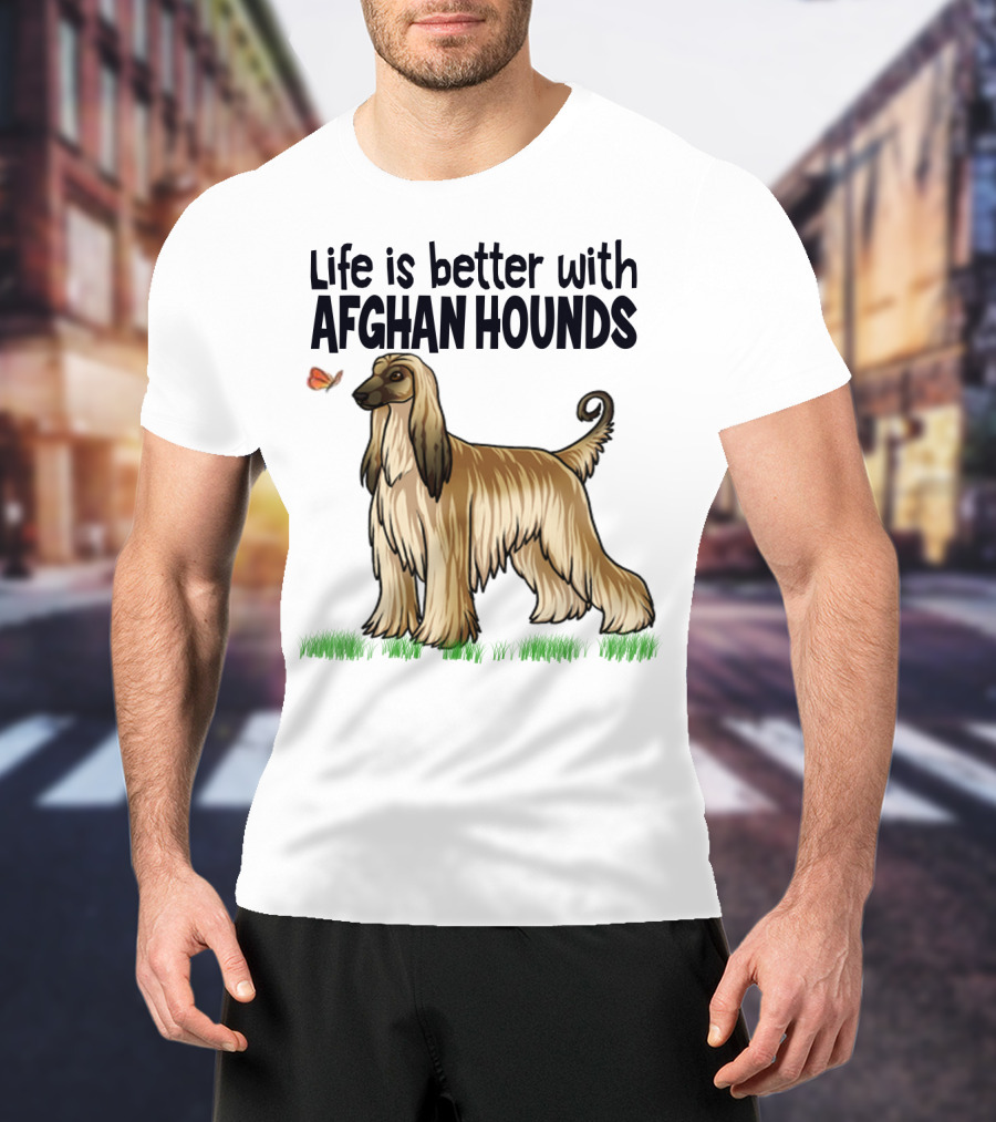 Life Is Better With Afghan Hounds Vintage Style Featuring Elegant Afghan Hound And Butterfly T-Shirt