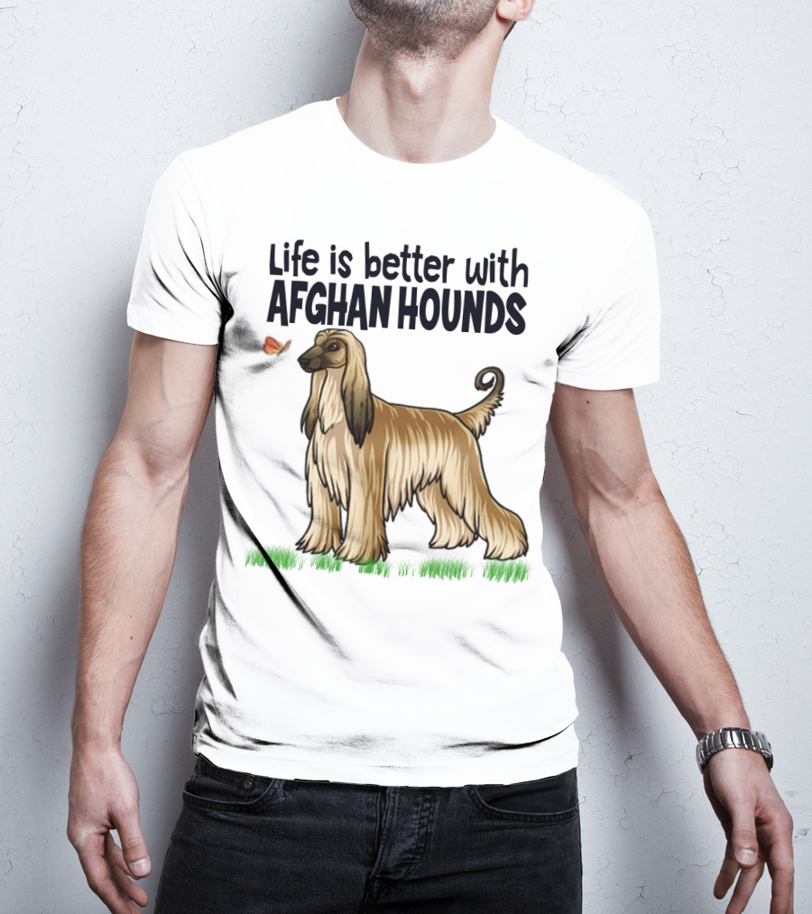 Life Is Better With Afghan Hounds Vintage Style Featuring Elegant Afghan Hound And Butterfly T-Shirt