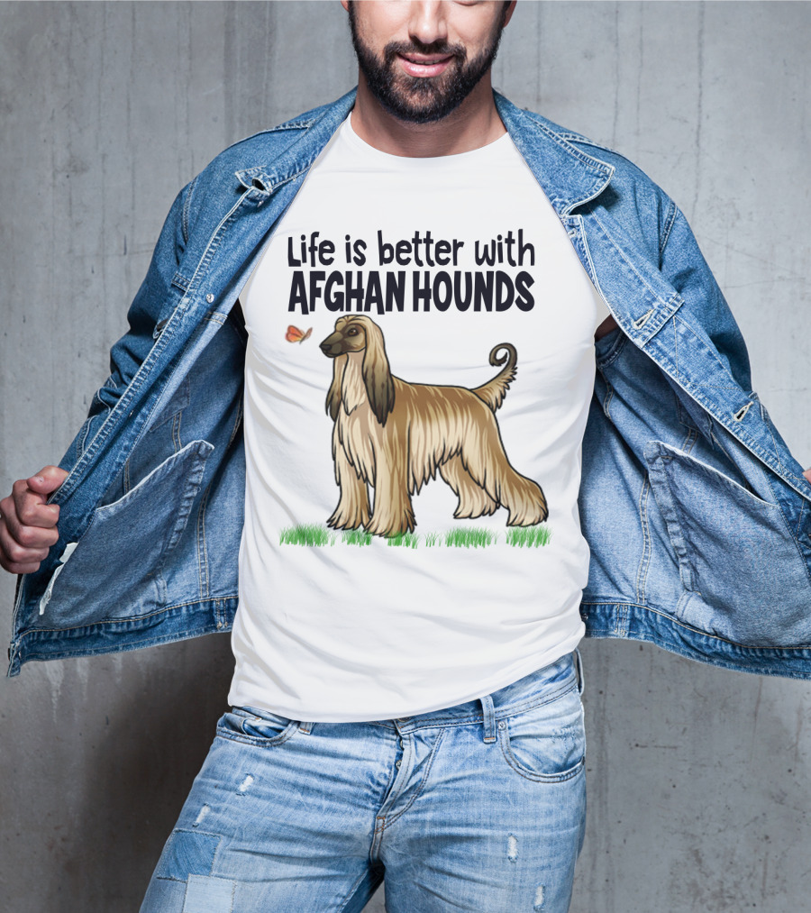 Life Is Better With Afghan Hounds Vintage Style Featuring Elegant Afghan Hound And Butterfly T-Shirt