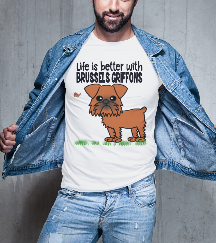 Life Is Better With Brussels Griffons Cartoon Dog And Butterfly T-Shirt
