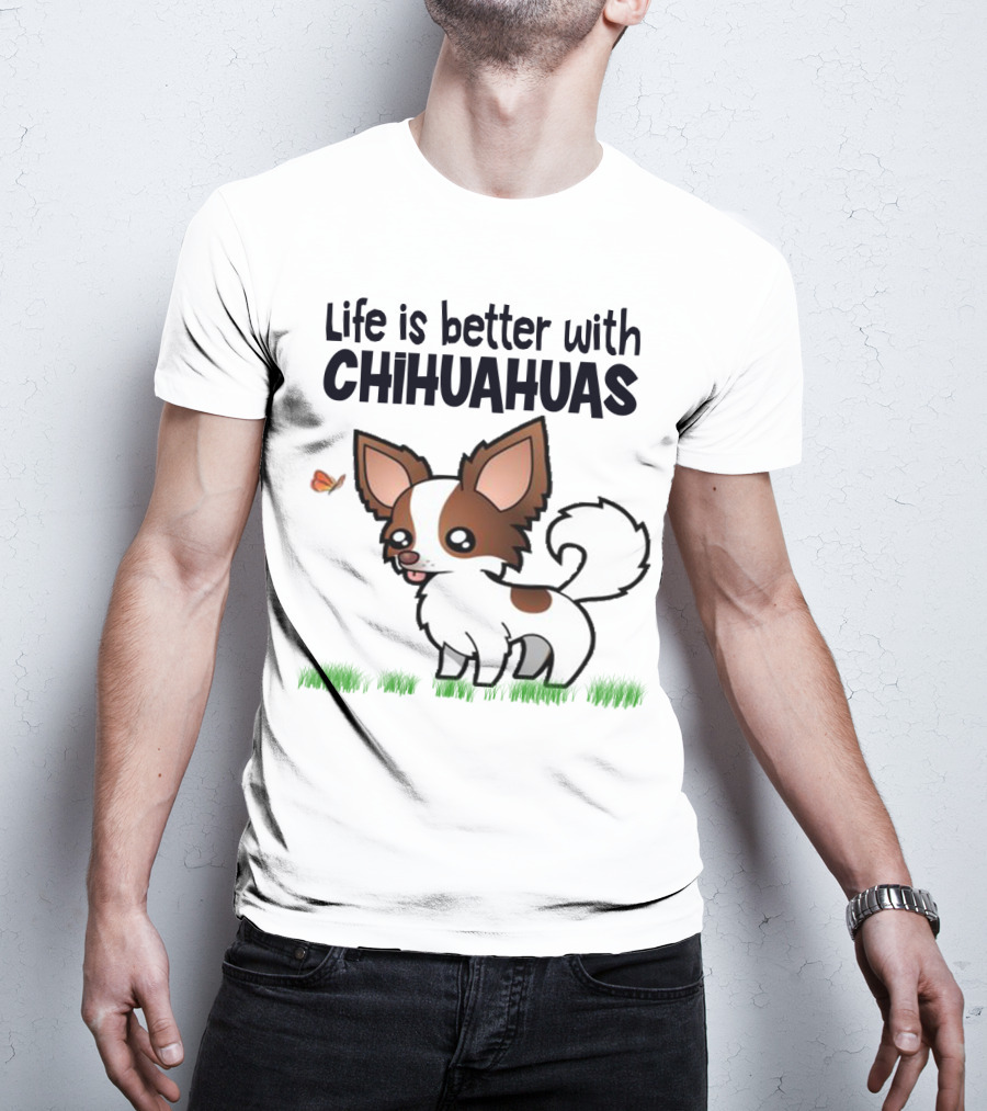 Life Is Better With Chihuahuas Cute Cartoon Butterfly Charm T-Shirt